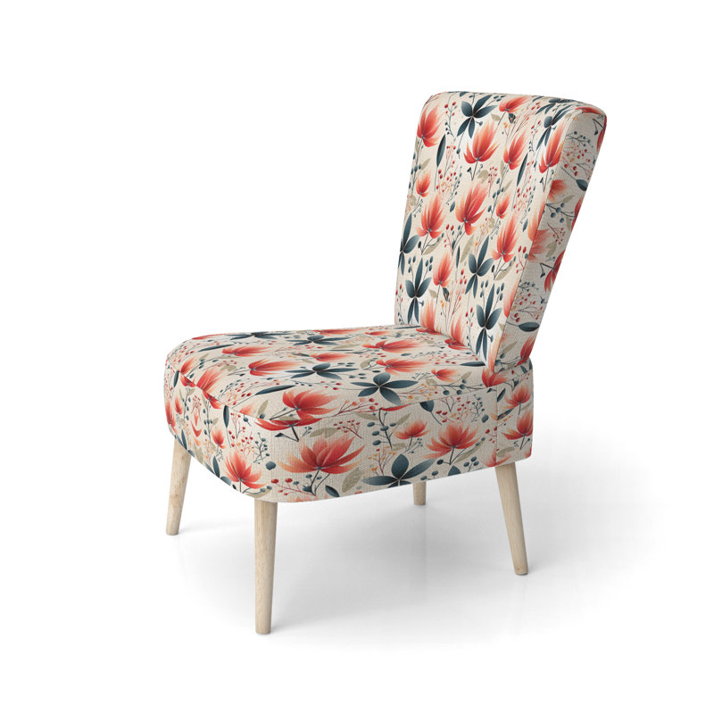 Red Barrel Studio Elegant Red Floral Pattern III Upholstered Cottage Accent Side Chair Wayfair
